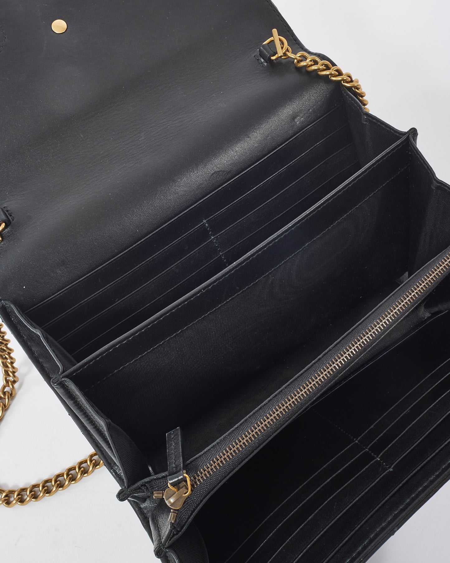 Gucci Black Matelassé Chevron Leather GG Marmont Wallet on Chain