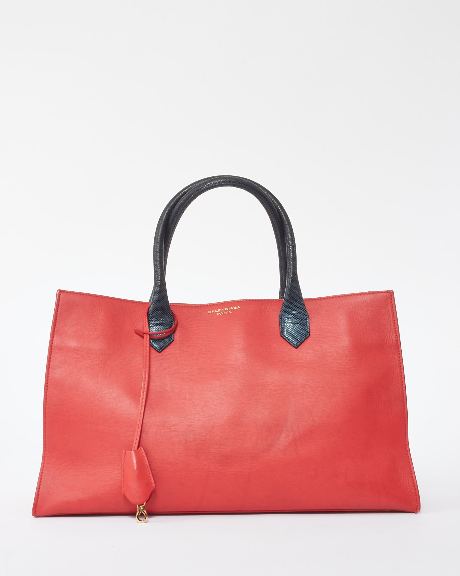 Buy Balenciaga Red Leather Padlock Nude Work S Top Handle Bag