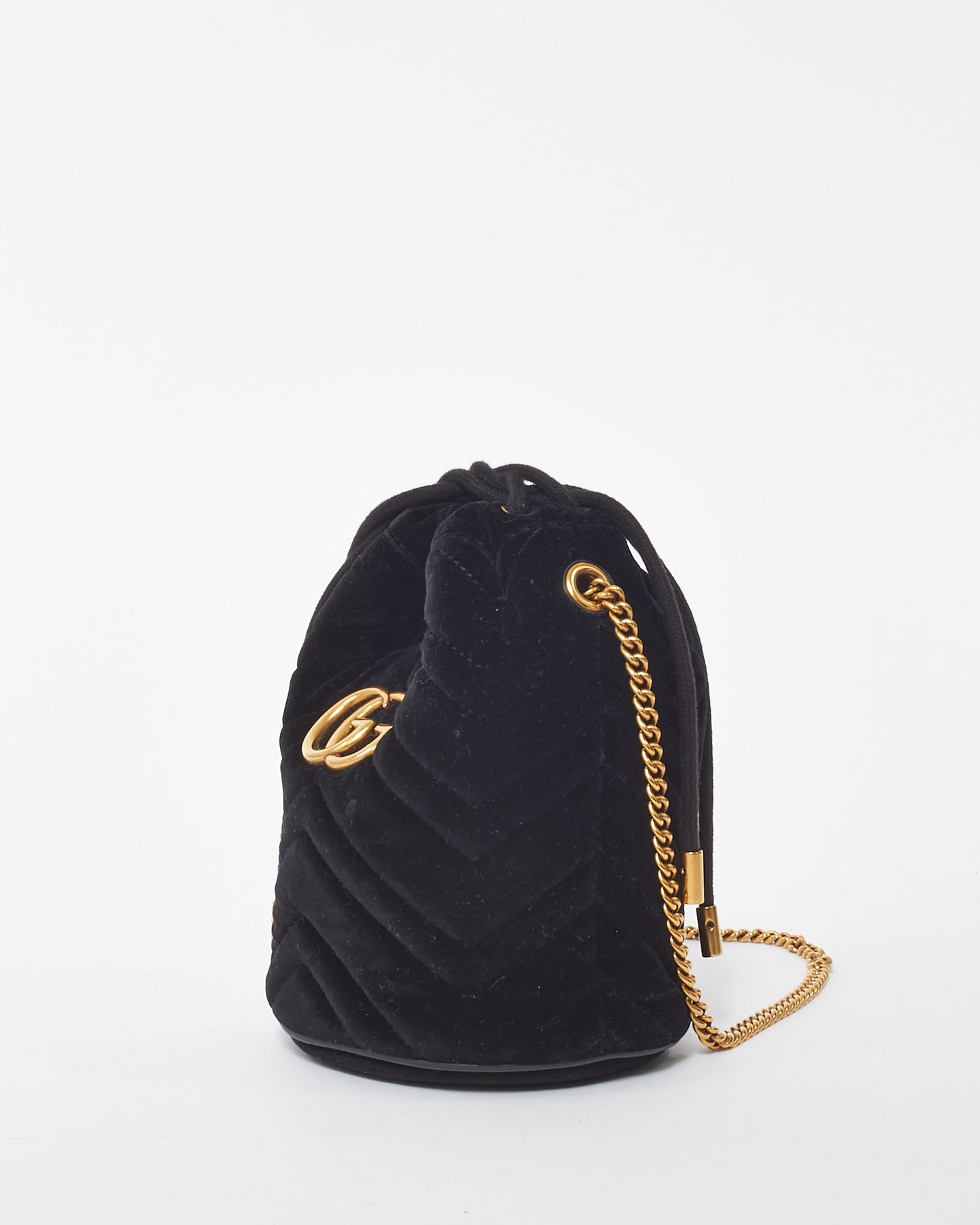 Gucci Black Velvet Matelasse Mini GG Marmont 2.0 Bucket Bag
