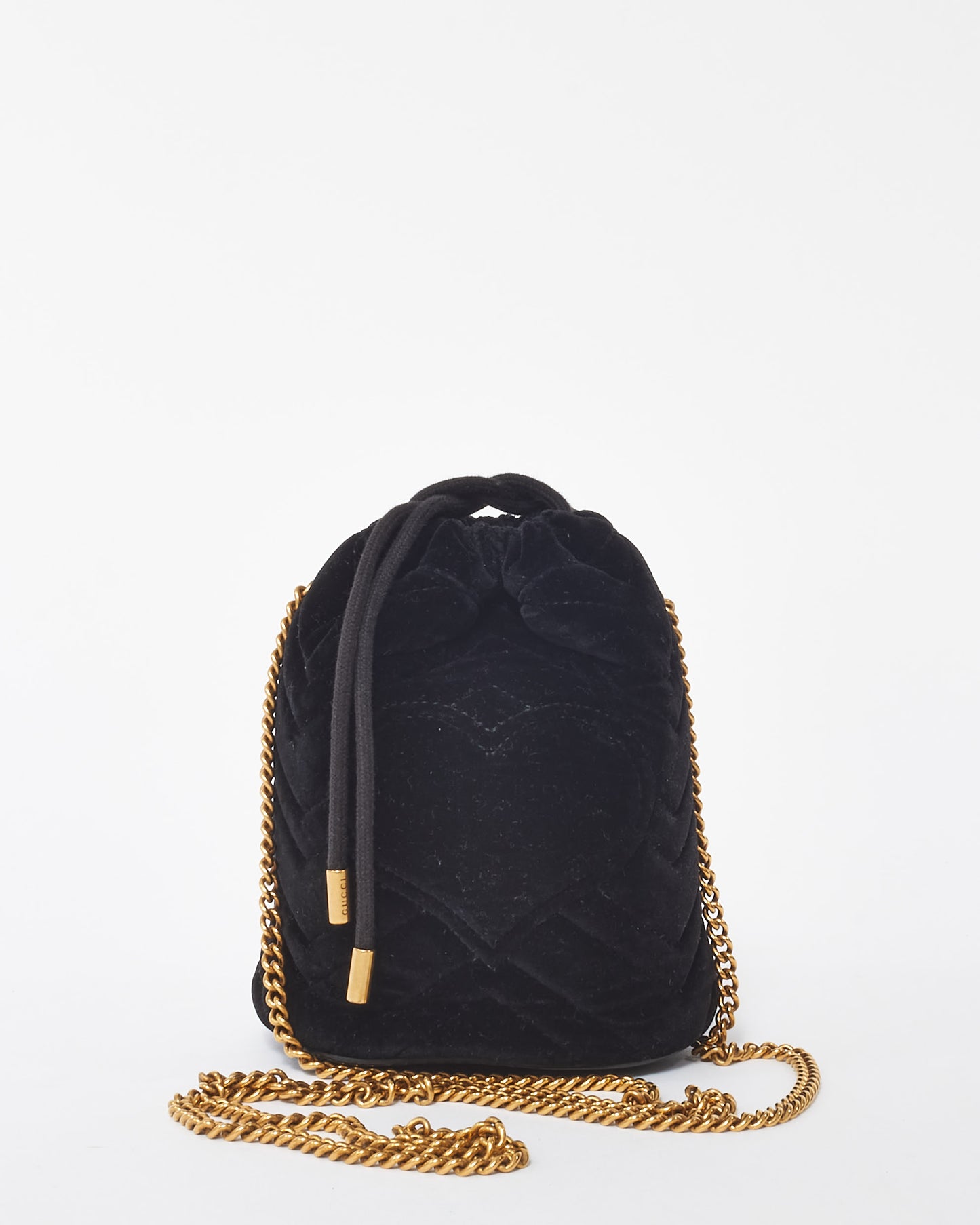 Gucci Black Velvet Matelasse Mini GG Marmont 2.0 Bucket Bag