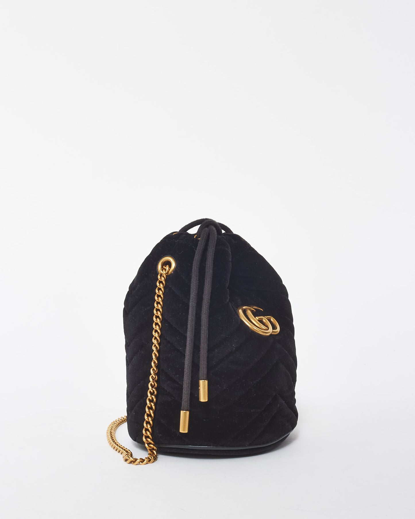 Gucci Black Velvet Matelasse Mini GG Marmont 2.0 Bucket Bag