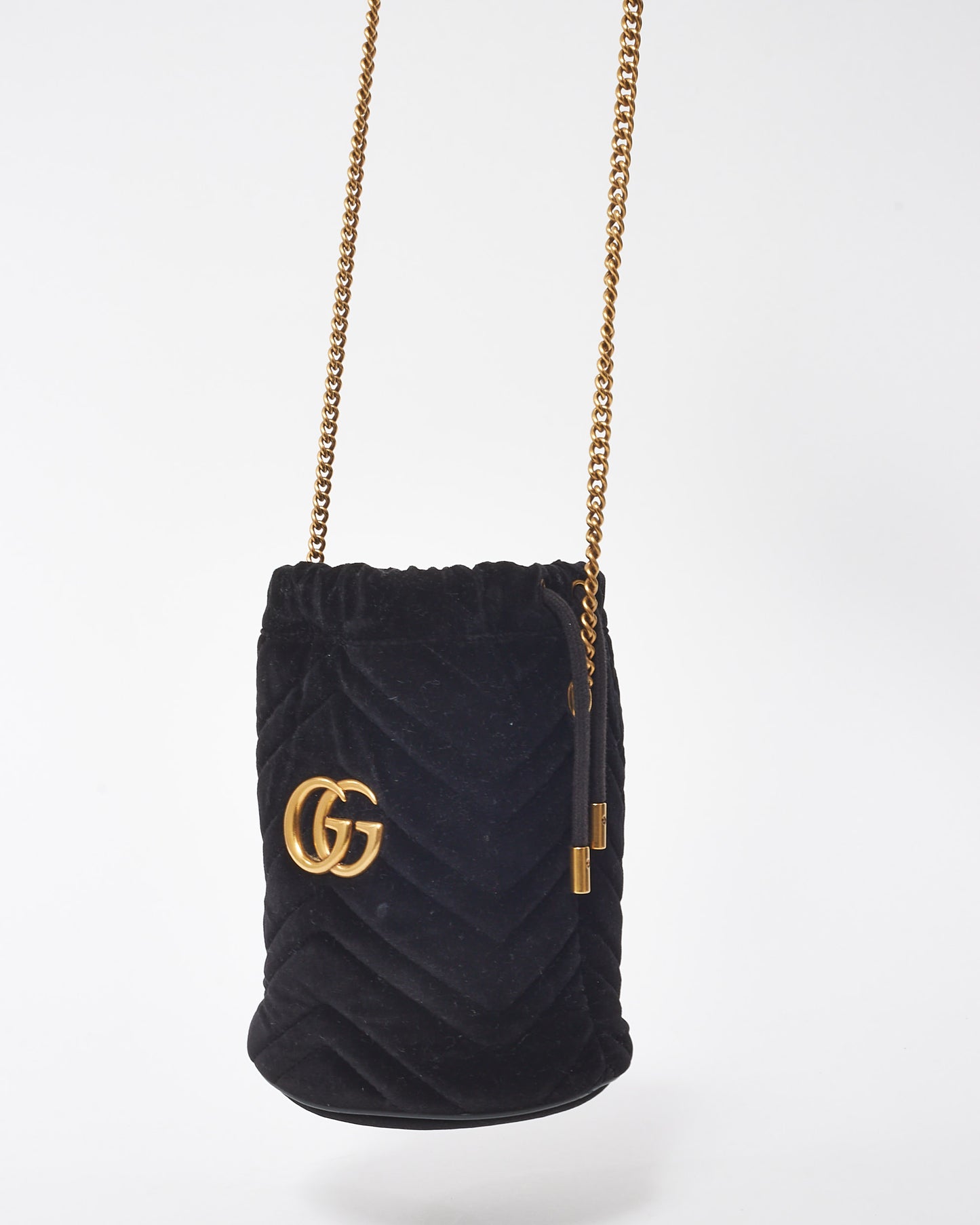 Gucci Black Velvet Matelasse Mini GG Marmont 2.0 Bucket Bag