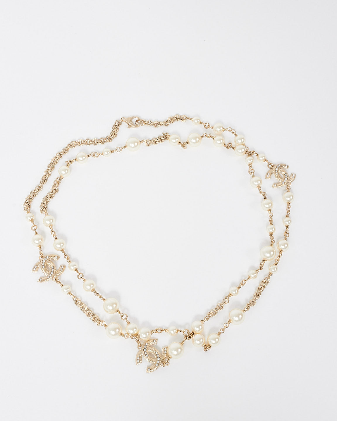 Chanel Pearl & Gold CC Interlocking Long Station Necklace