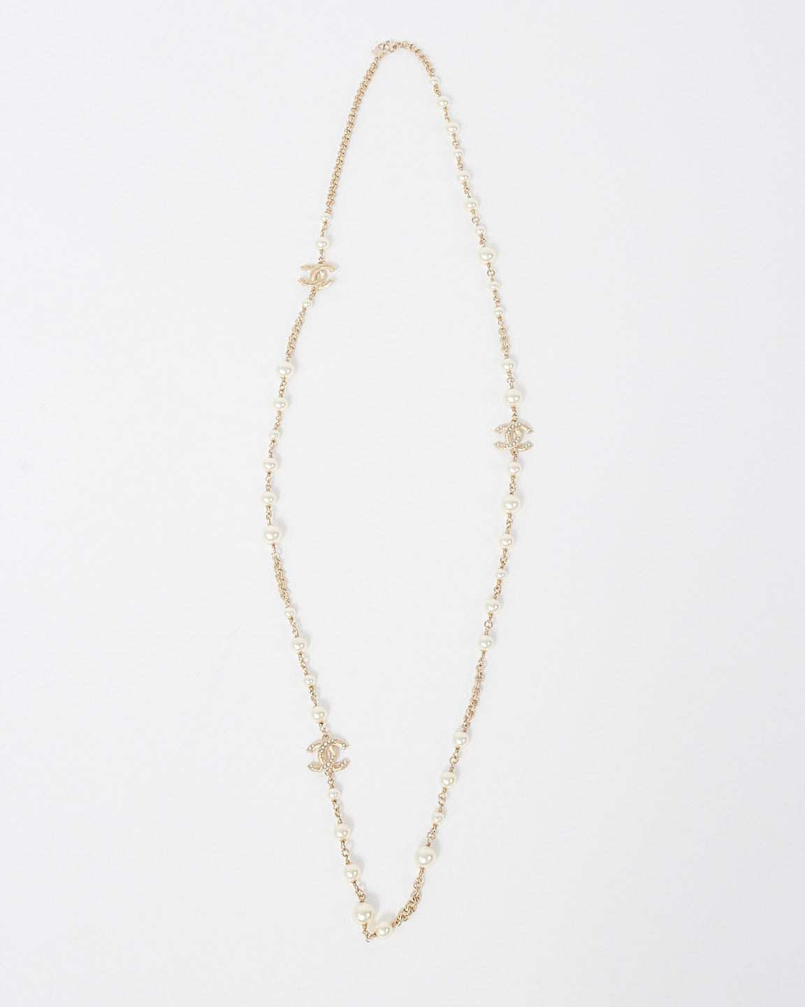 Chanel Pearl & Gold CC Interlocking Long Station Necklace