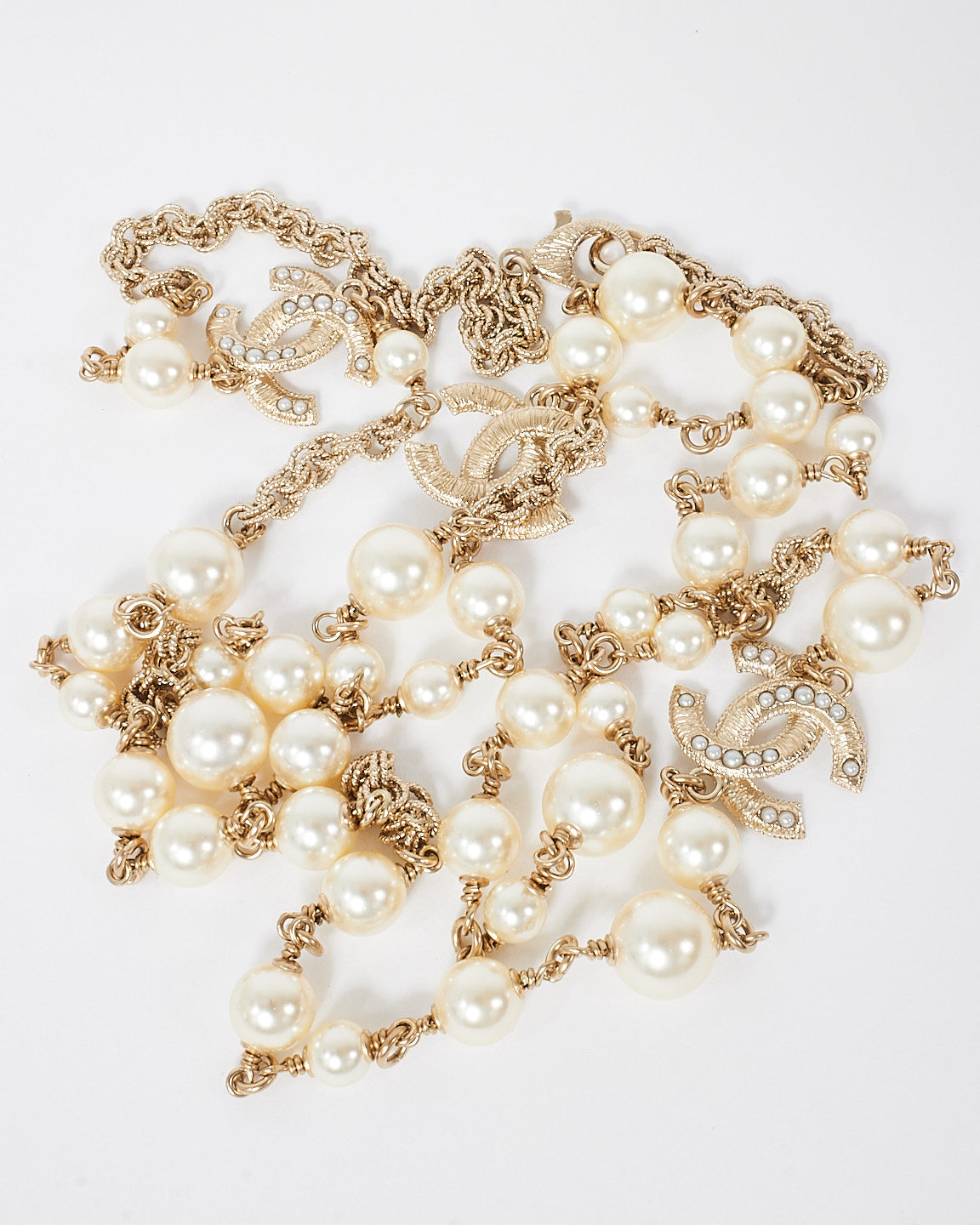 Chanel Pearl & Gold CC Interlocking Long Station Necklace