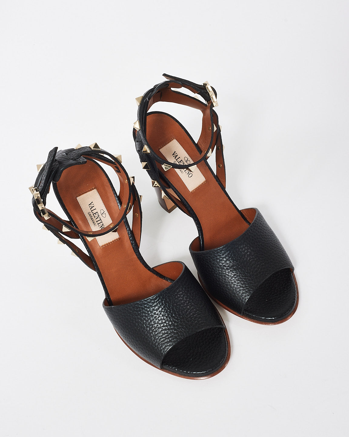 Buy Valentino Black Pebbled Calfskin Leather Rockstud Ankle Strap