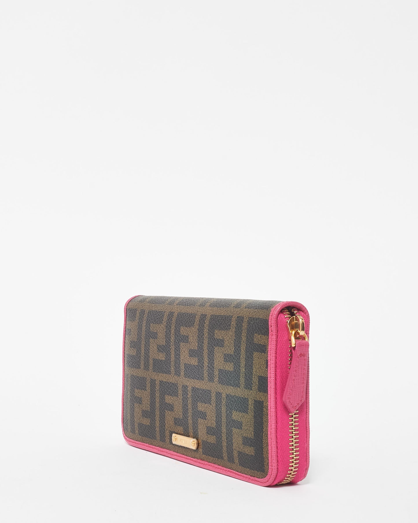 Fendi Zucca Coated Canvas & Fuschia Long Zip Wallet