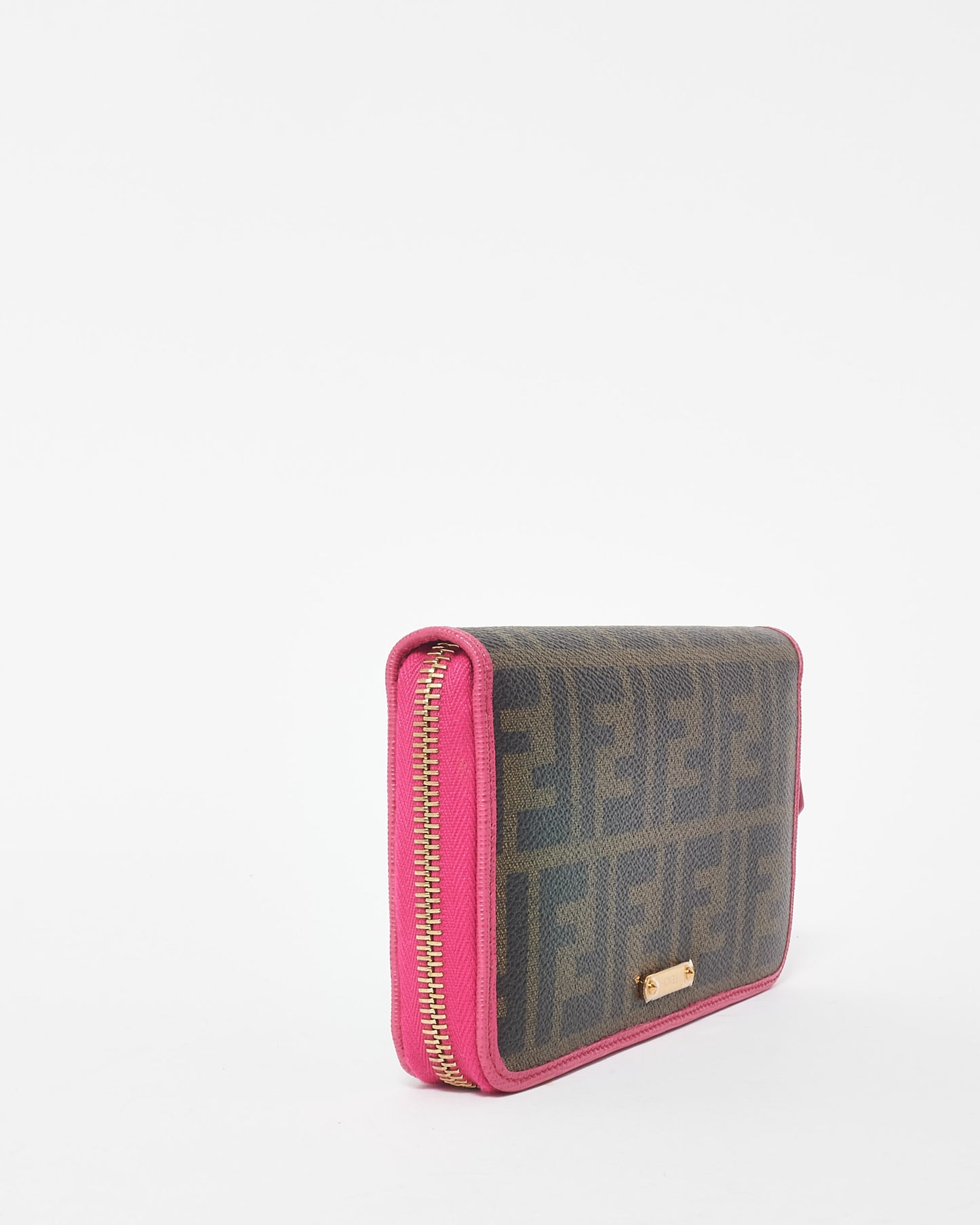 Fendi Zucca Coated Canvas & Fuschia Long Zip Wallet