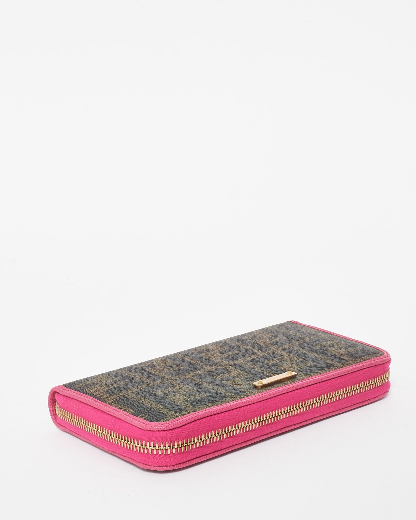 Fendi Zucca Coated Canvas & Fuschia Long Zip Wallet