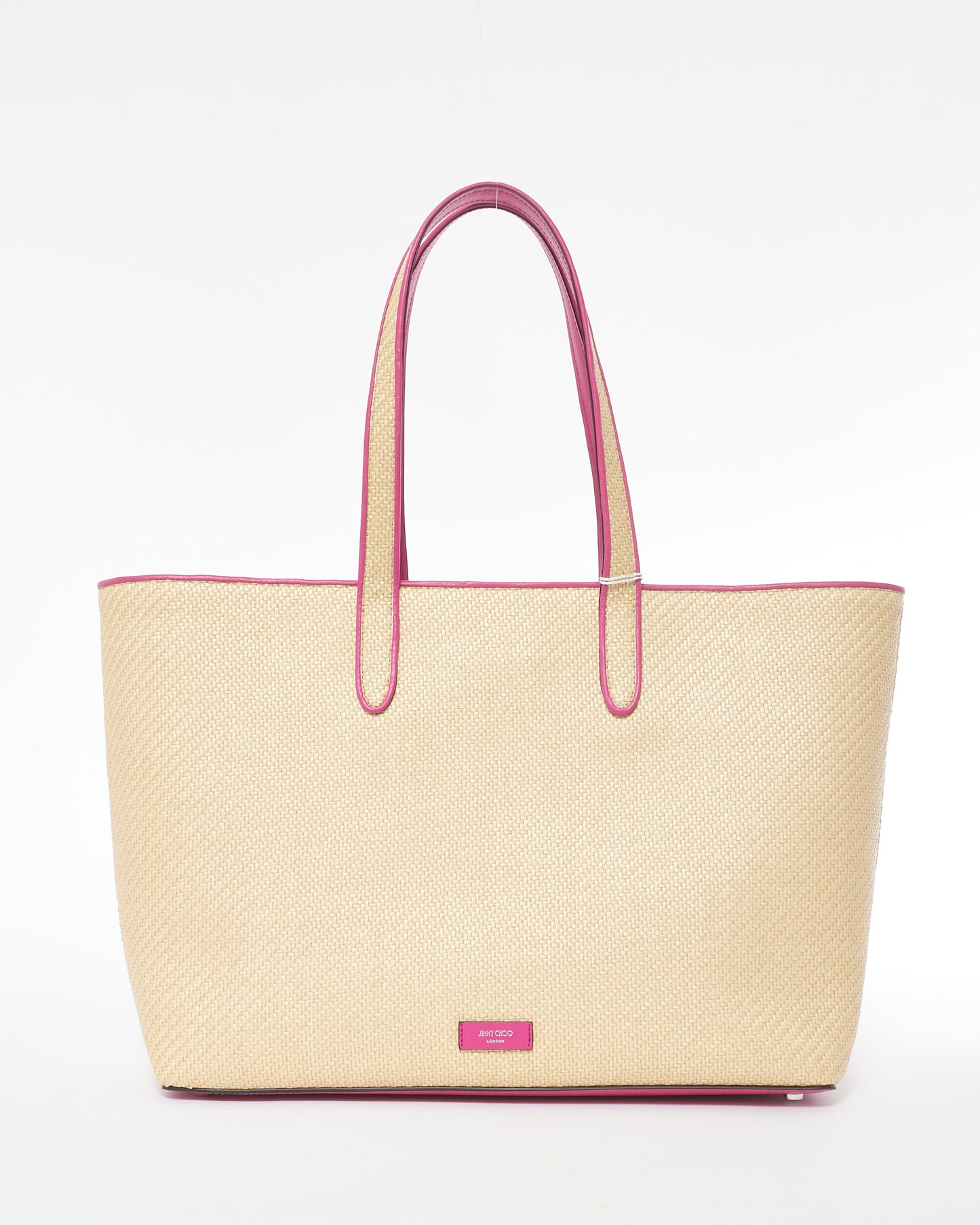 Jimmy Choo Pink Leather & Raffia Embellished Cheri Tote Bag