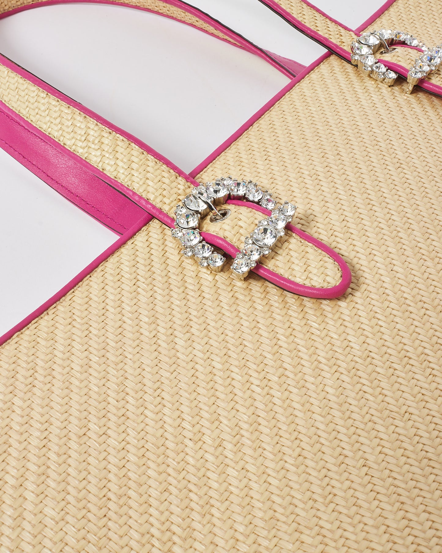 Jimmy Choo Pink Leather & Raffia Embellished Cheri Tote Bag