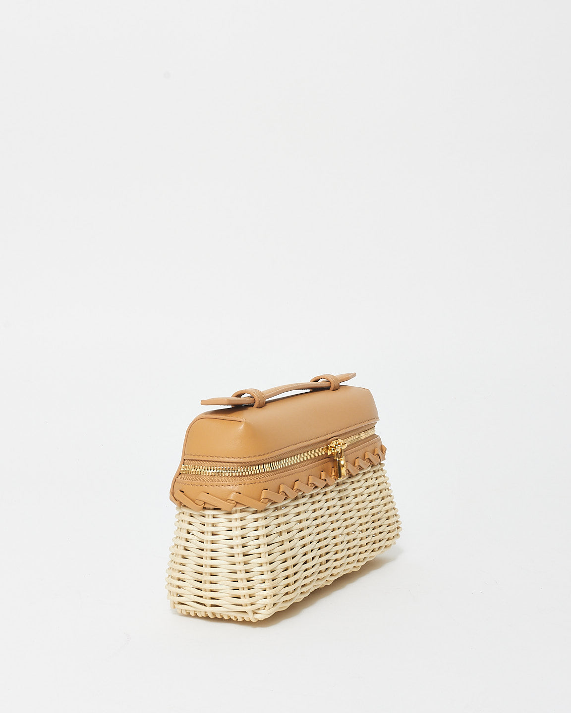 Loro Piana Beige Wicker & Camel Leather Extra Pocket L19 Bag