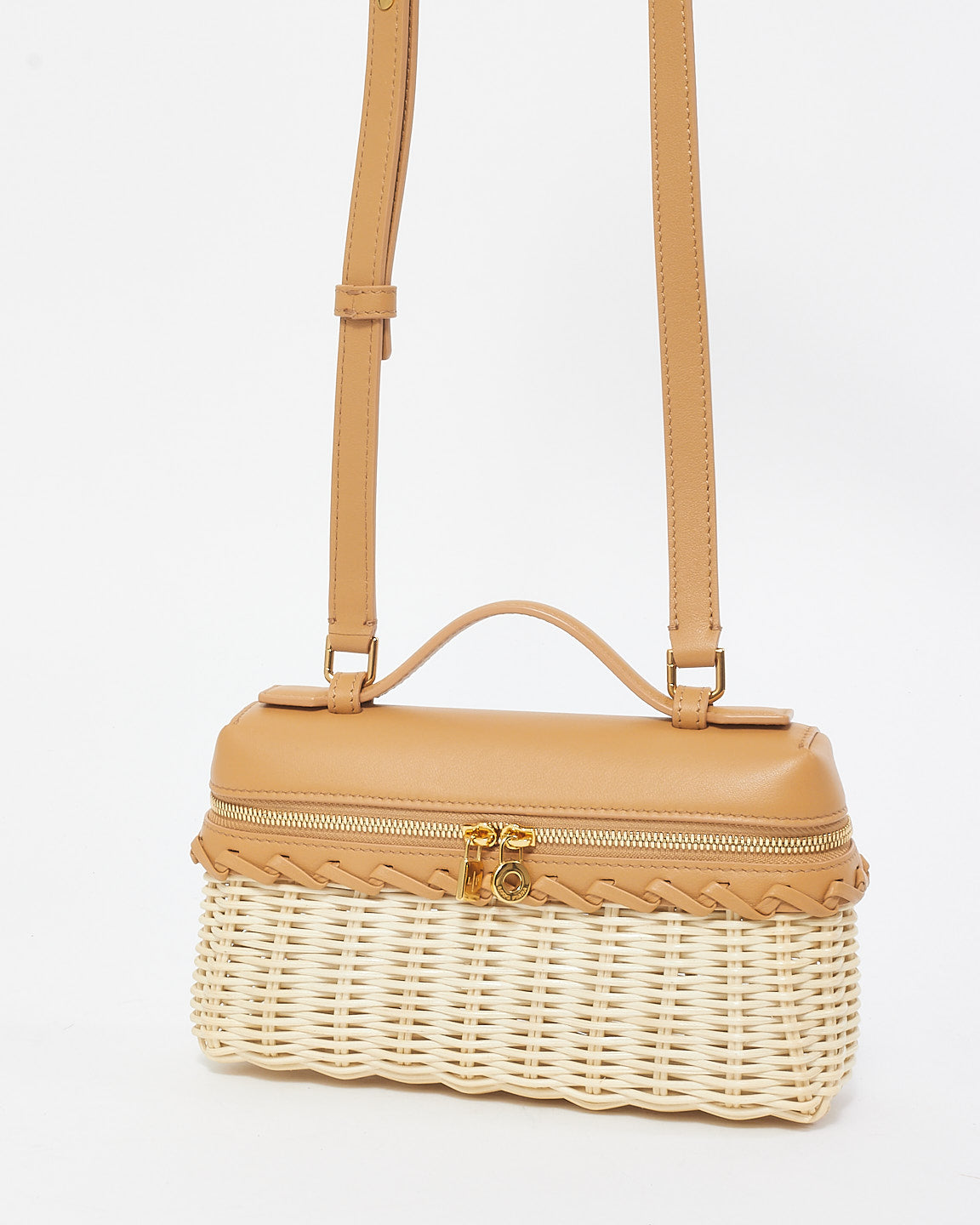 Loro Piana Beige Wicker & Camel Leather Extra Pocket L19 Bag