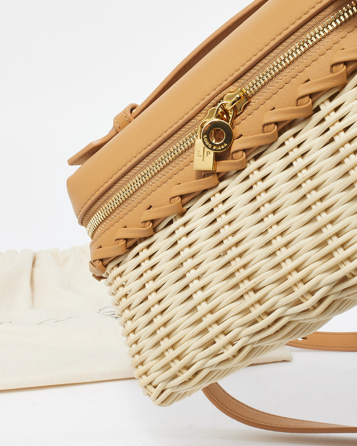 Loro Piana Beige Wicker & Camel Leather Extra Pocket L19 Bag