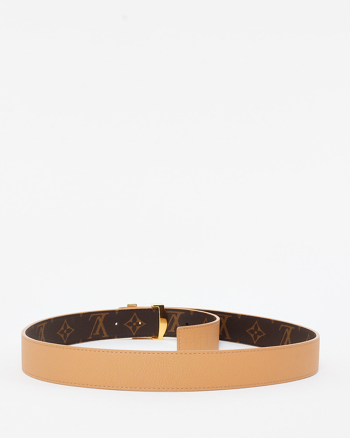 Louis Vuitton Monogram Canvas & Beige Leather Reversible Logo Belt - 80/32