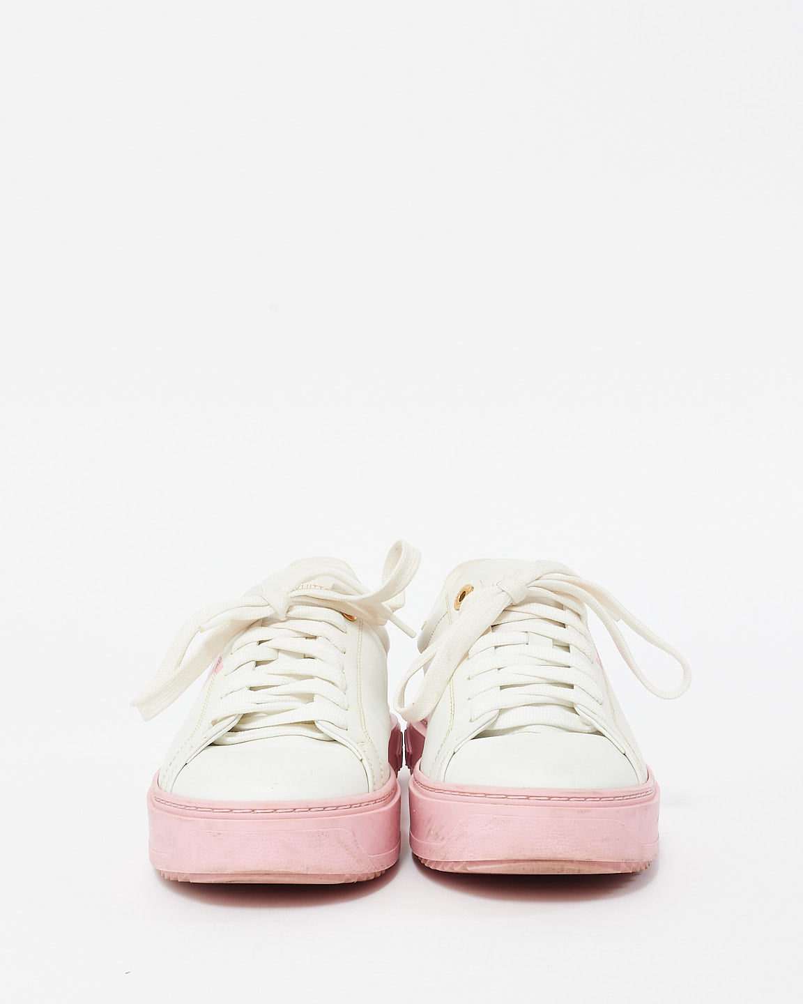 Louis Vuitton White & Pink Leather Logo Time Out Platform Sneaker - 39