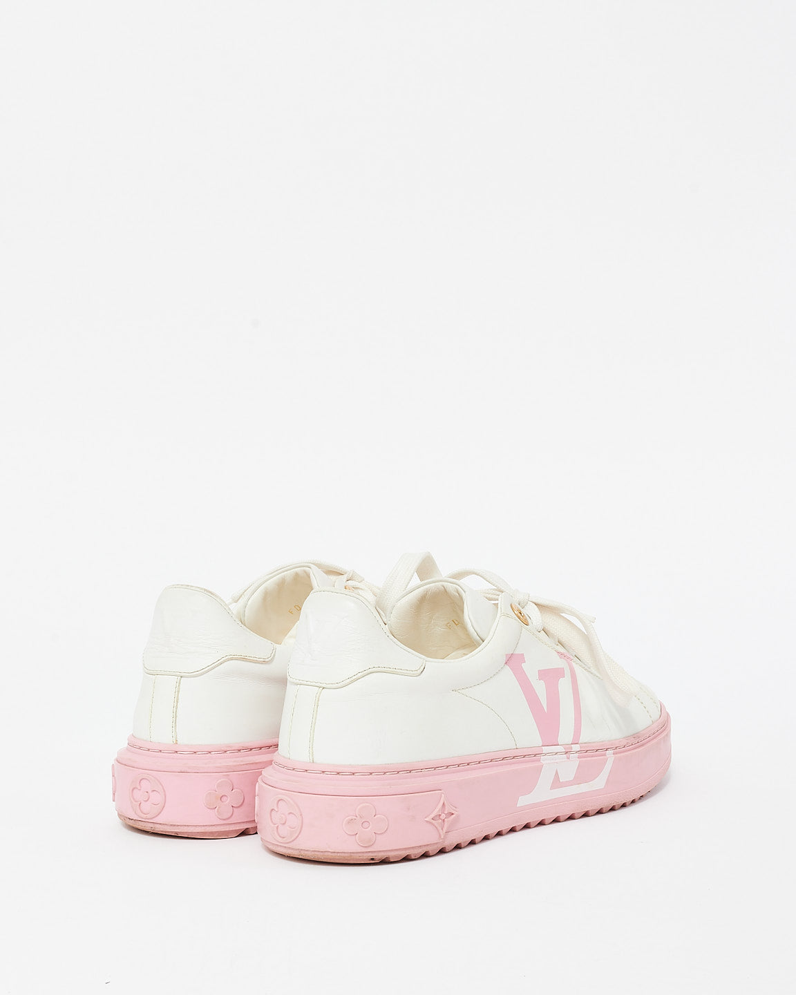 Louis Vuitton White & Pink Leather Logo Time Out Platform Sneaker - 39