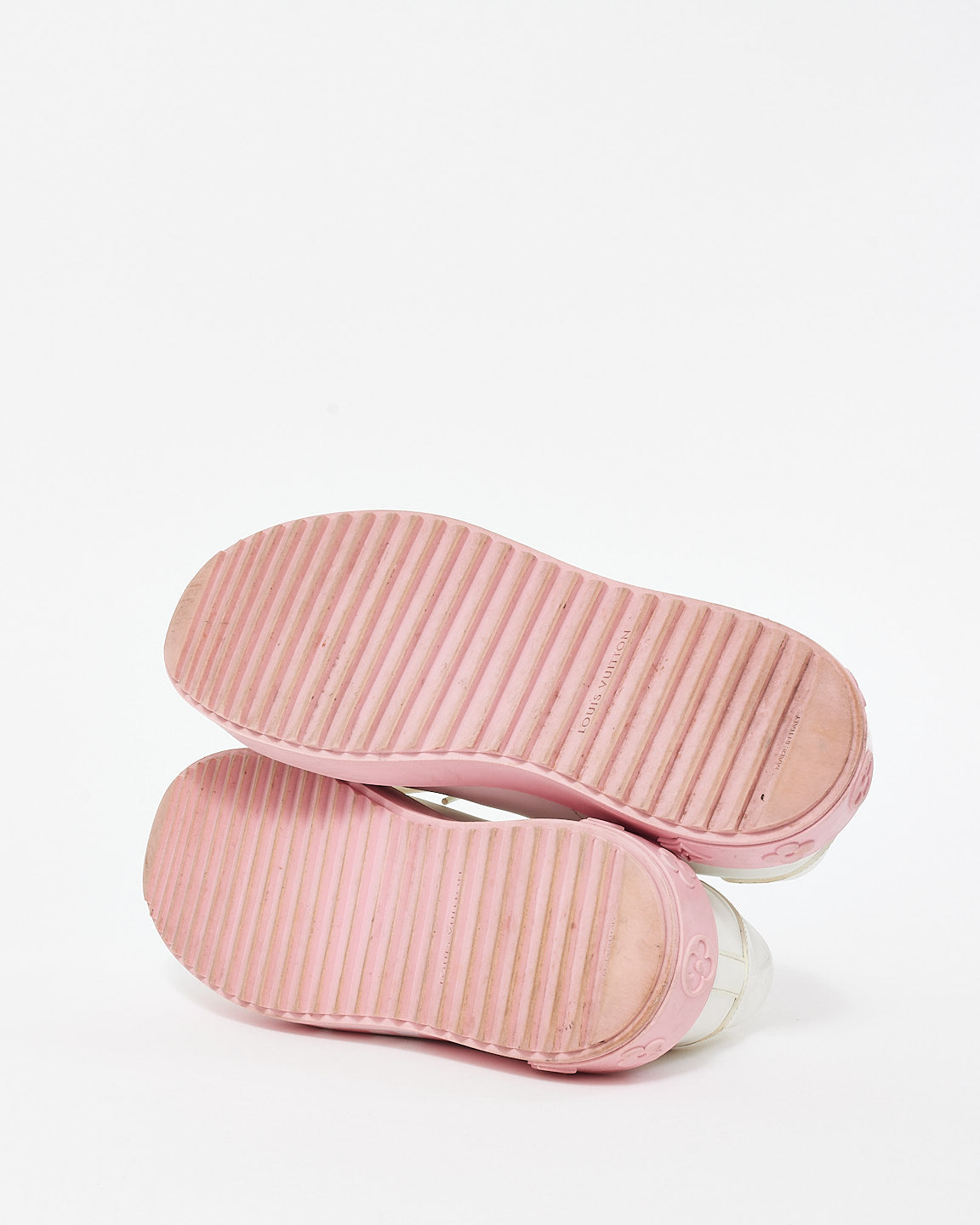 Louis Vuitton White & Pink Leather Logo Time Out Platform Sneaker - 39