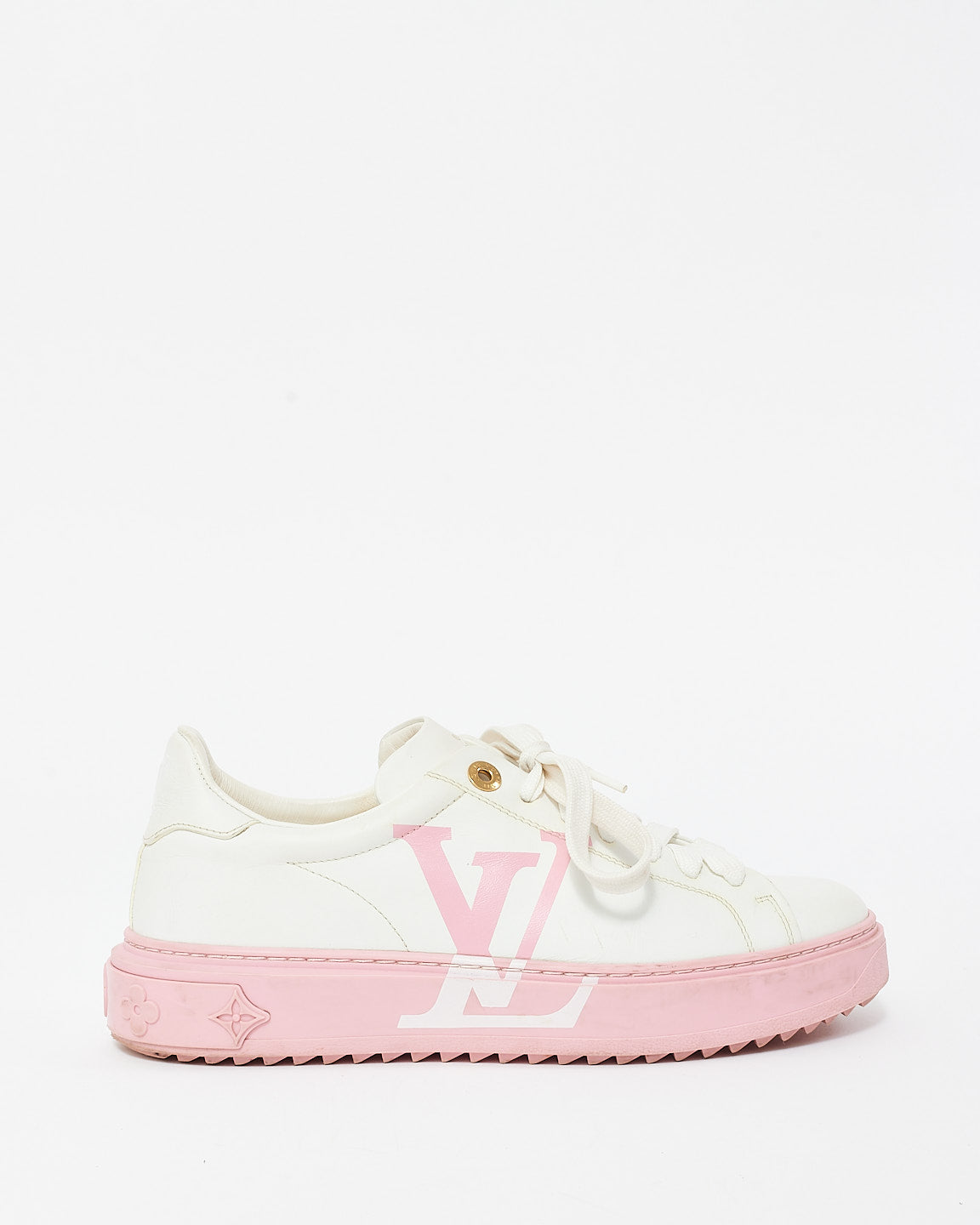 Louis Vuitton White & Pink Leather Logo Time Out Platform Sneaker - 39
