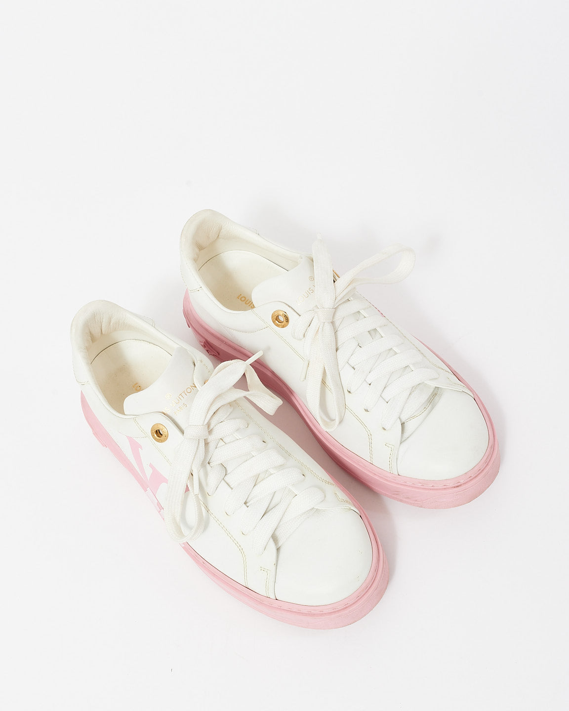 Louis Vuitton White & Pink Leather Logo Time Out Platform Sneaker - 39