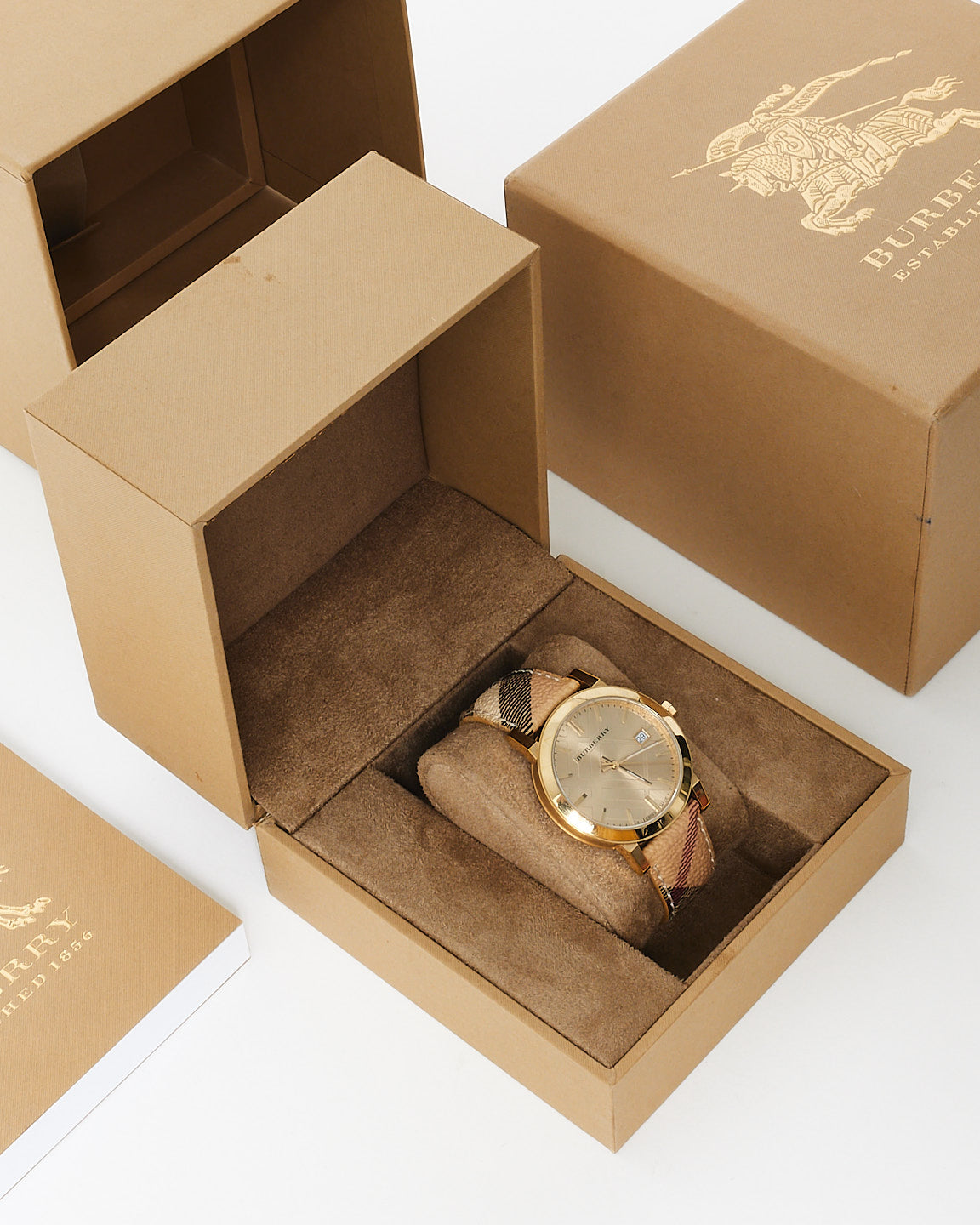 Burberry Champagne Dial & Leather Nova Check Band City 36 MM Watch