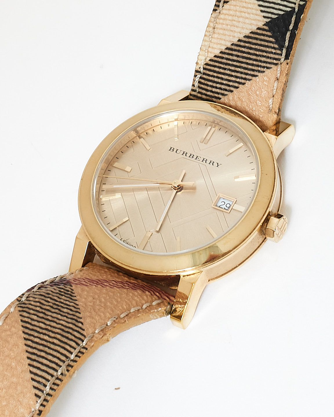 Burberry Champagne Dial & Leather Nova Check Band City 36 MM Watch