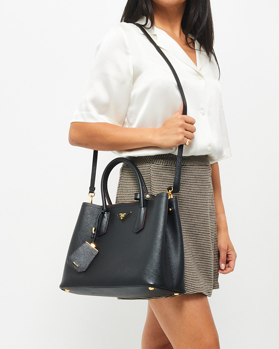 Prada Black Saffiano Leather Medium Double Bag