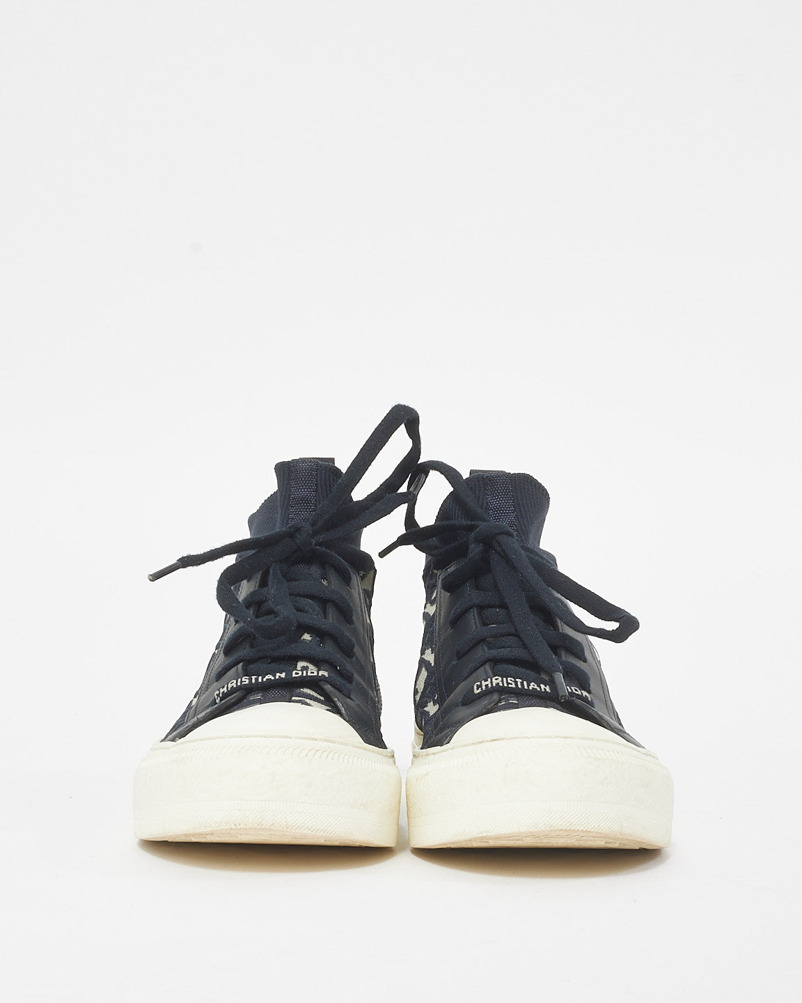 Dior Navy Blue & White Oblique Knit High Top Walk'N'Dior Sneakers - 36.5