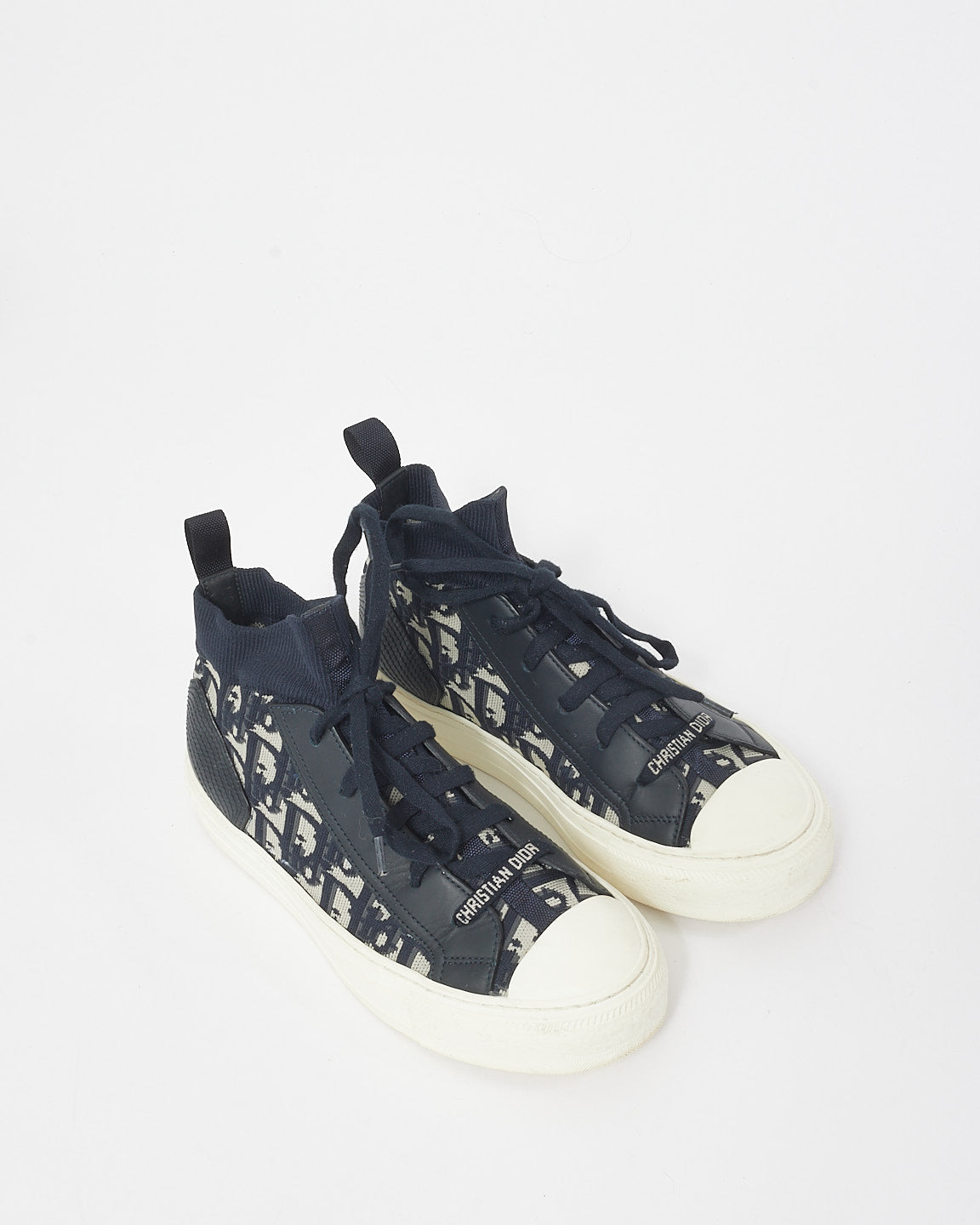 Dior Navy Blue & White Oblique Knit High Top Walk'N'Dior Sneakers - 36.5