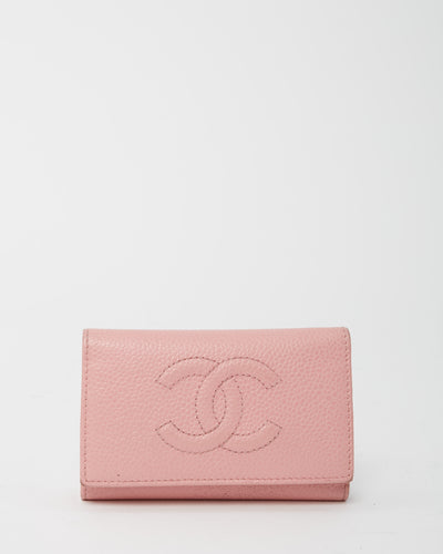 Chanel Pink Caviar Leather Timeless Interlocking CC Logo 6 Key Holder