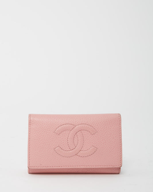 Chanel Pink Caviar Leather Timeless Interlocking CC Logo 6 Key Holder