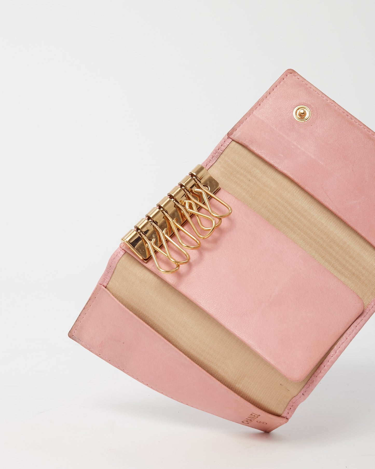 Chanel Pink Caviar Leather Timeless Interlocking CC Logo 6 Key Holder