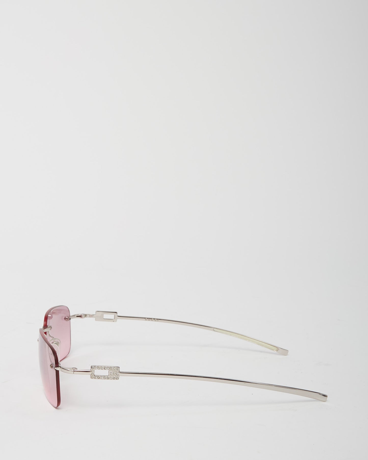 Gucci Vintage Pink Lens GG 1777 GG Crystal Strass Rimless Sunglasses