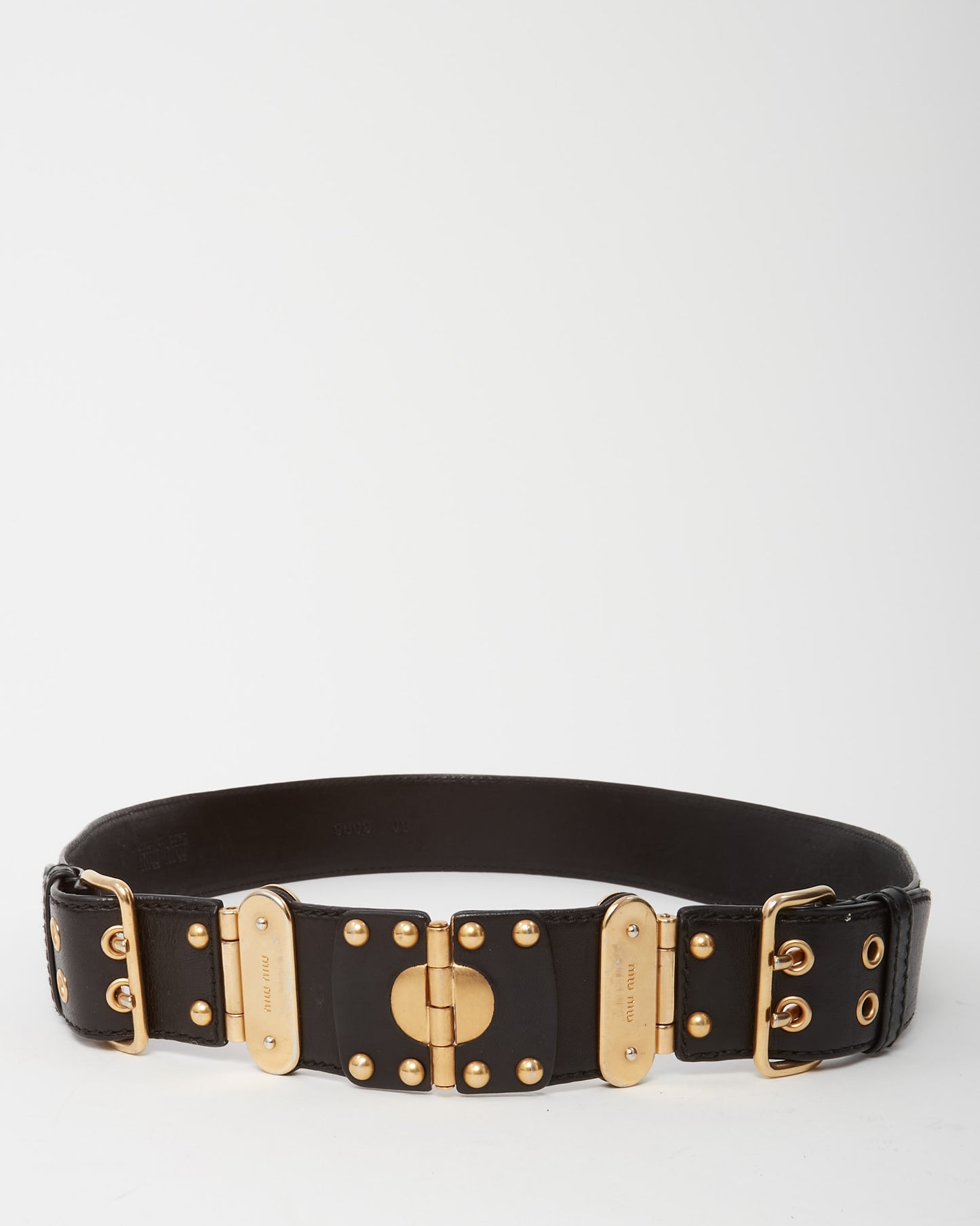Miu Miu Black Leather with Gold Hardware Studded Belt - 90/36