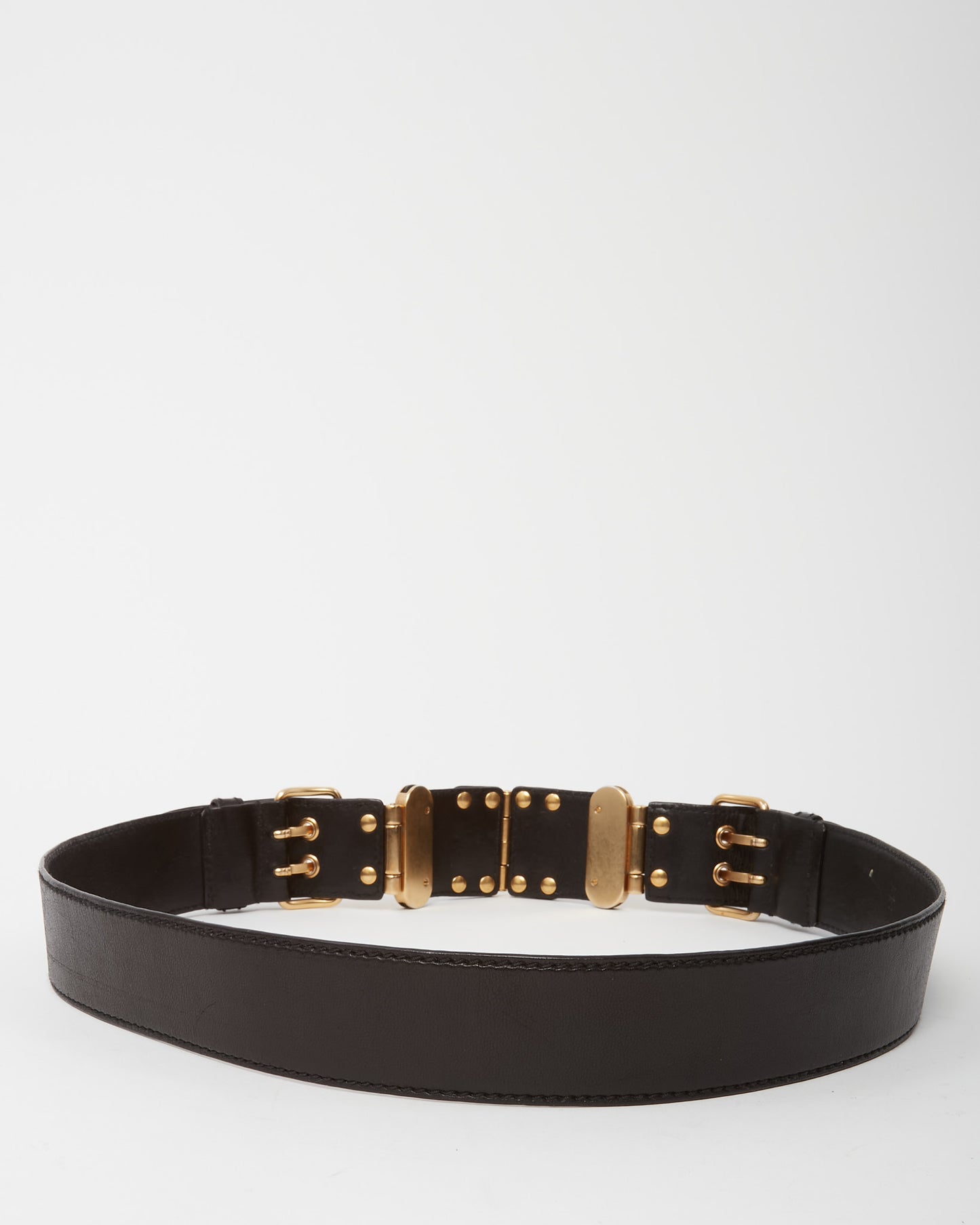 Miu Miu Black Leather with Gold Hardware Studded Belt - 90/36