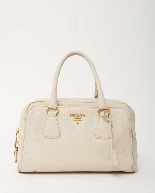 Prada White Vitello Daino Leather Doctor Top Handle Bag GHW
