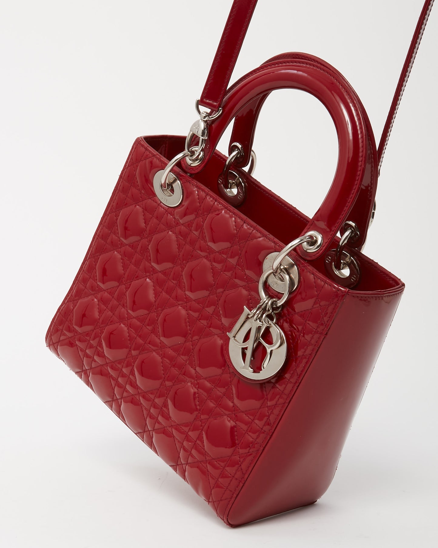 Dior Red Patent Leather Medium Lady Dior Bag SHW