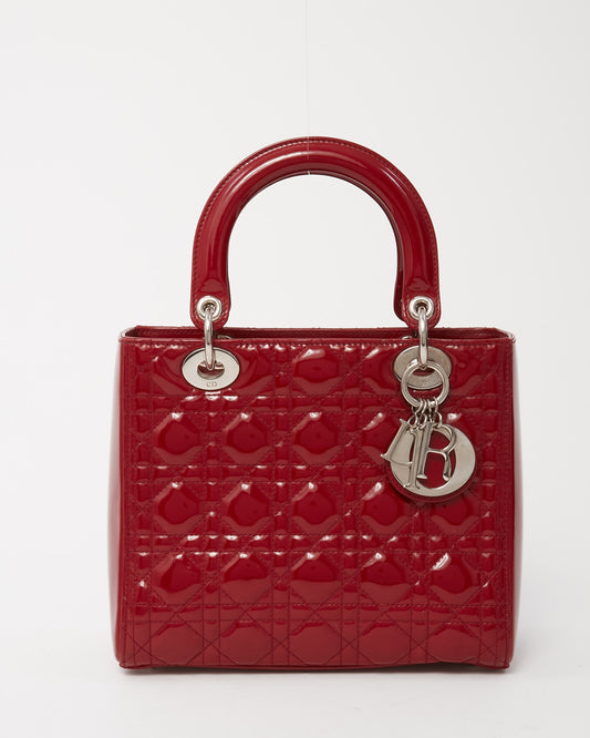 Dior Red Patent Leather Medium Lady Dior Bag SHW