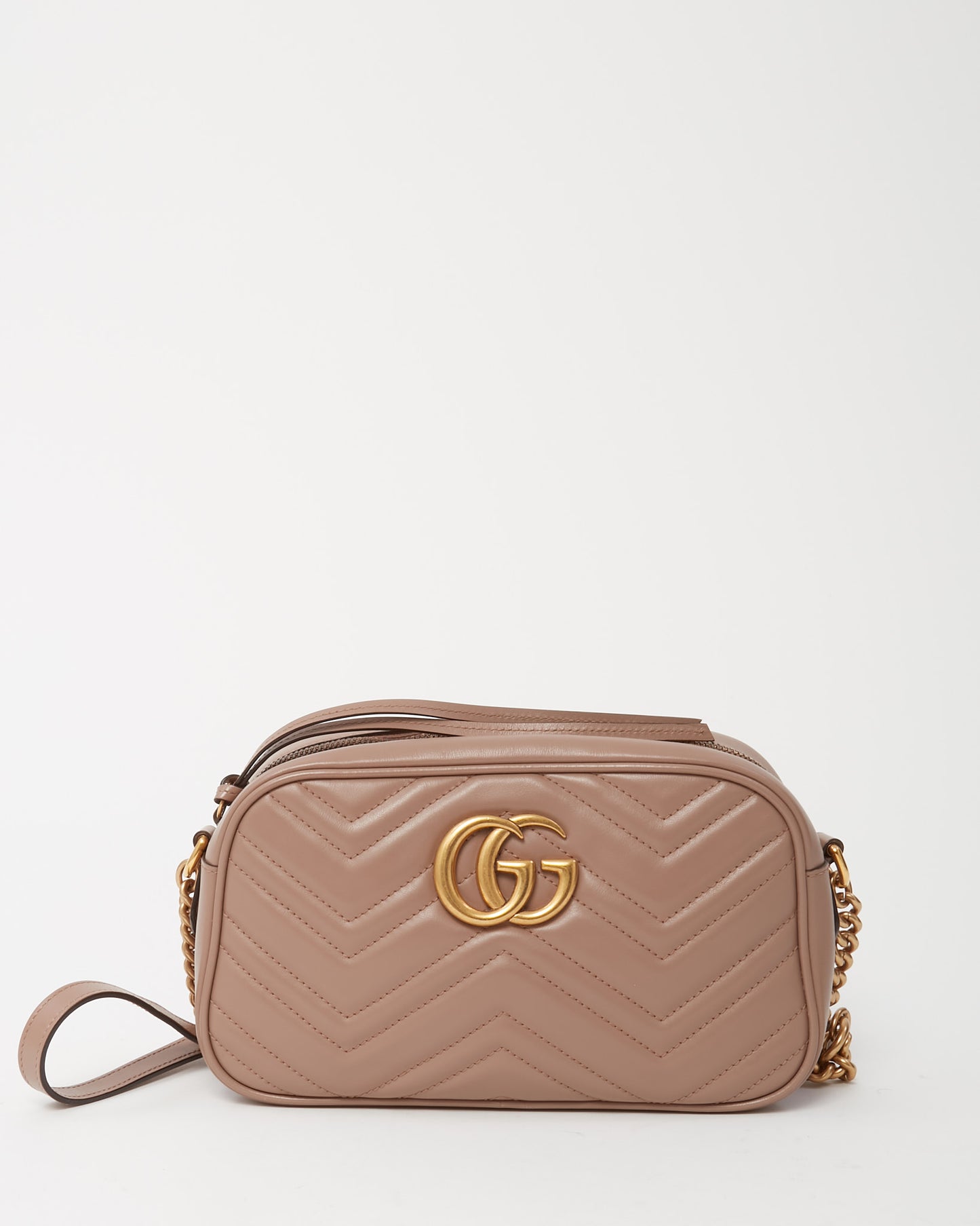 Gucci Beige (Dusty Pink) Matelassé Chevron Leather GG Marmont Small Camera Bag