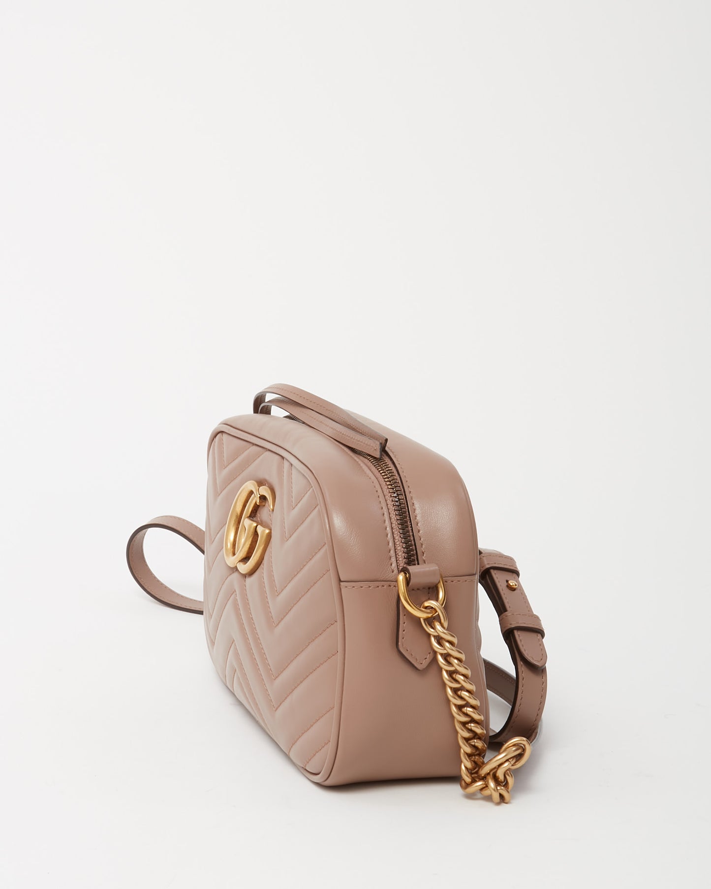 Gucci Beige (Dusty Pink) Matelassé Chevron Leather GG Marmont Small Camera Bag