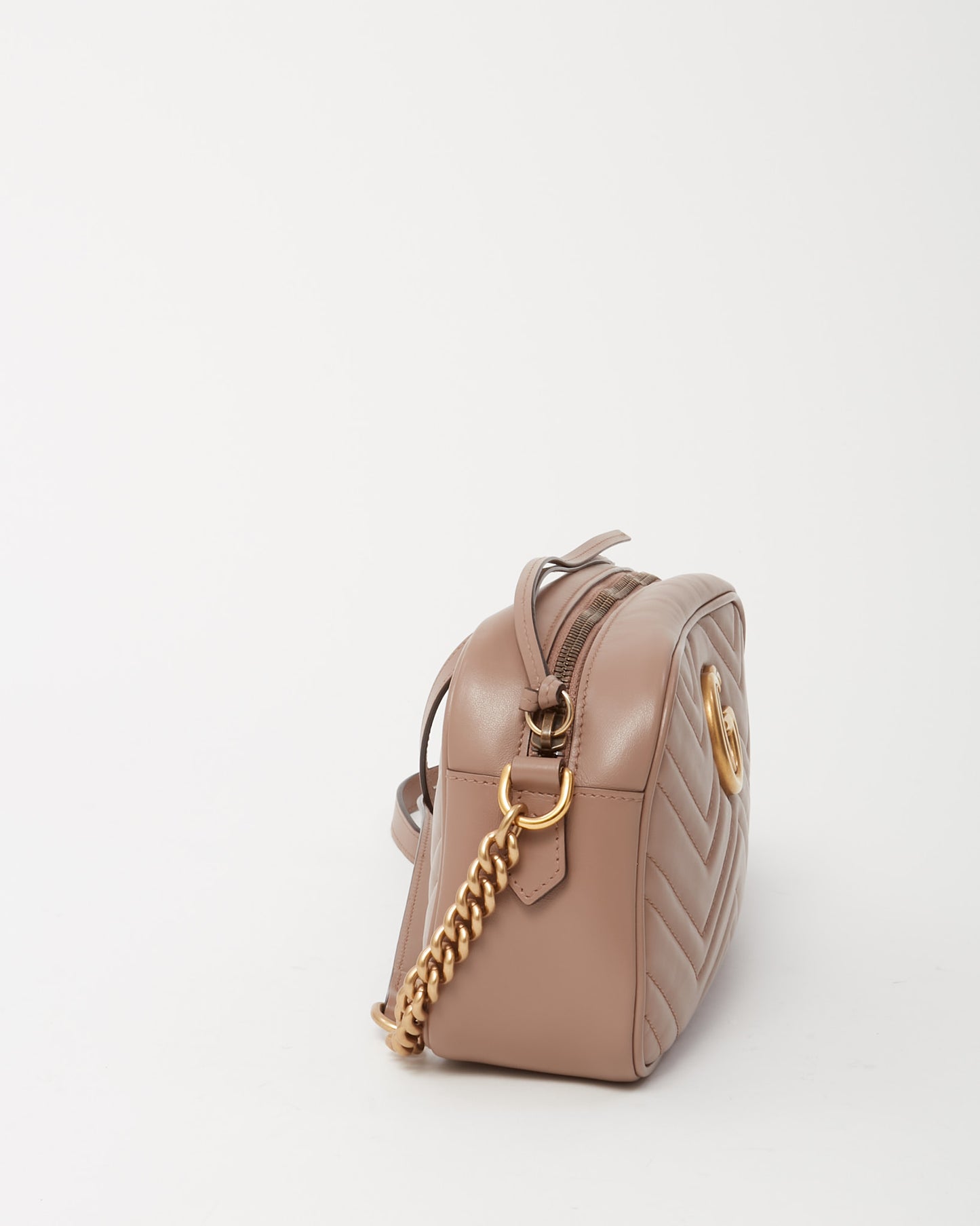 Gucci Beige (Dusty Pink) Matelassé Chevron Leather GG Marmont Small Camera Bag
