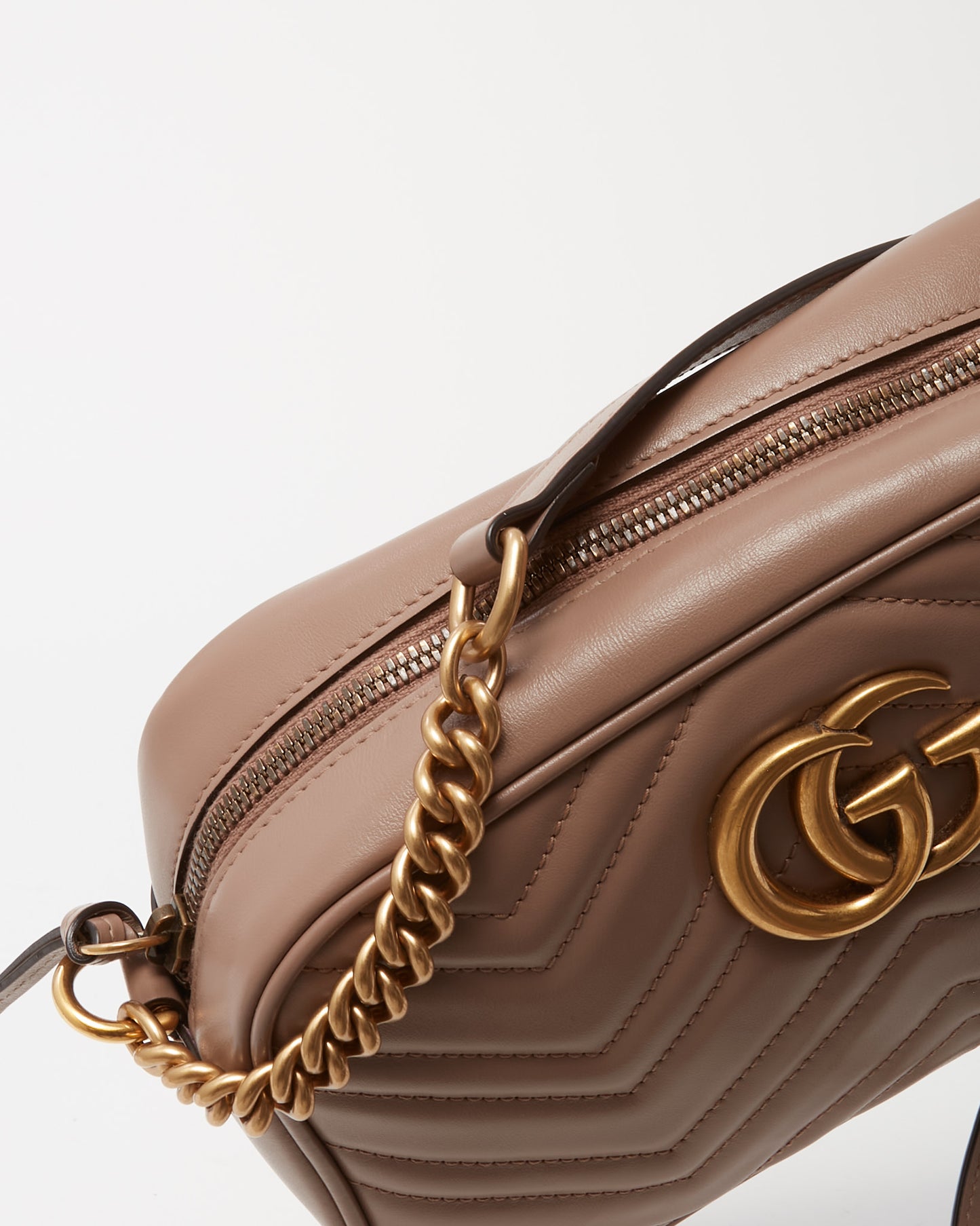 Gucci Beige (Dusty Pink) Matelassé Chevron Leather GG Marmont Small Camera Bag