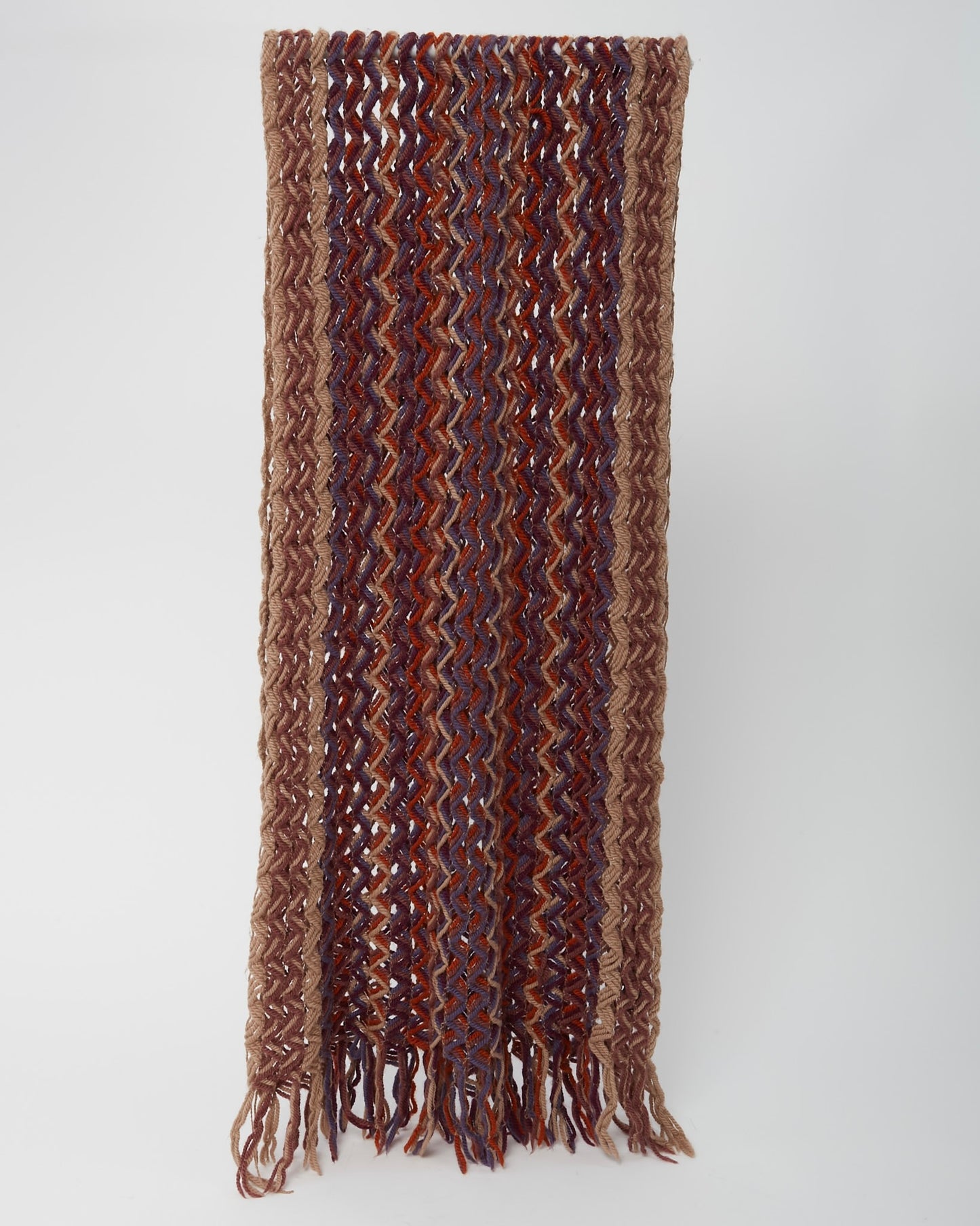 Missoni Orange/Beige/Purple Wool Crochet Knit Scarf