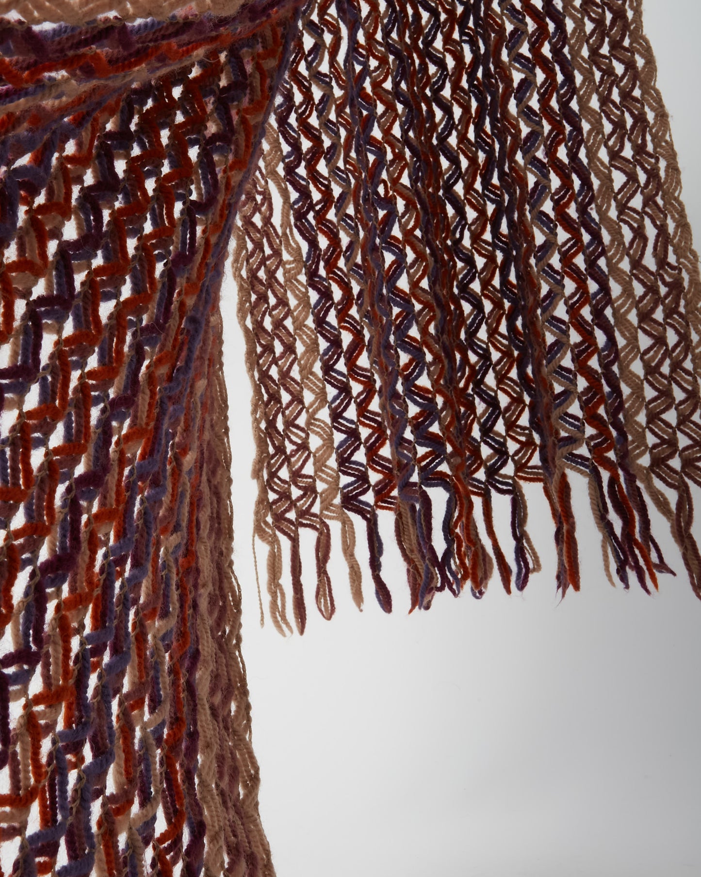 Missoni Orange/Beige/Purple Wool Crochet Knit Scarf