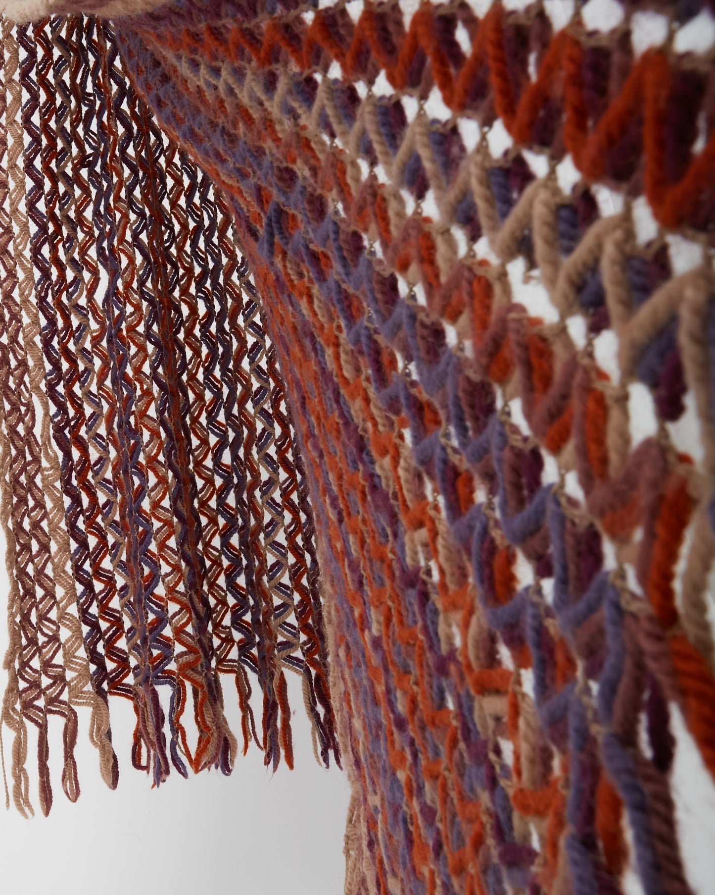 Missoni Orange/Beige/Purple Wool Crochet Knit Scarf