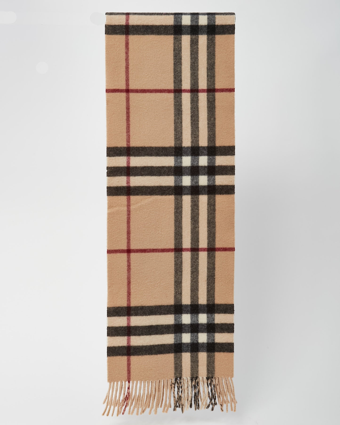 Burberry Classic Check and Beige Stripe Reversible Cashmere Wool Fringe Scarf