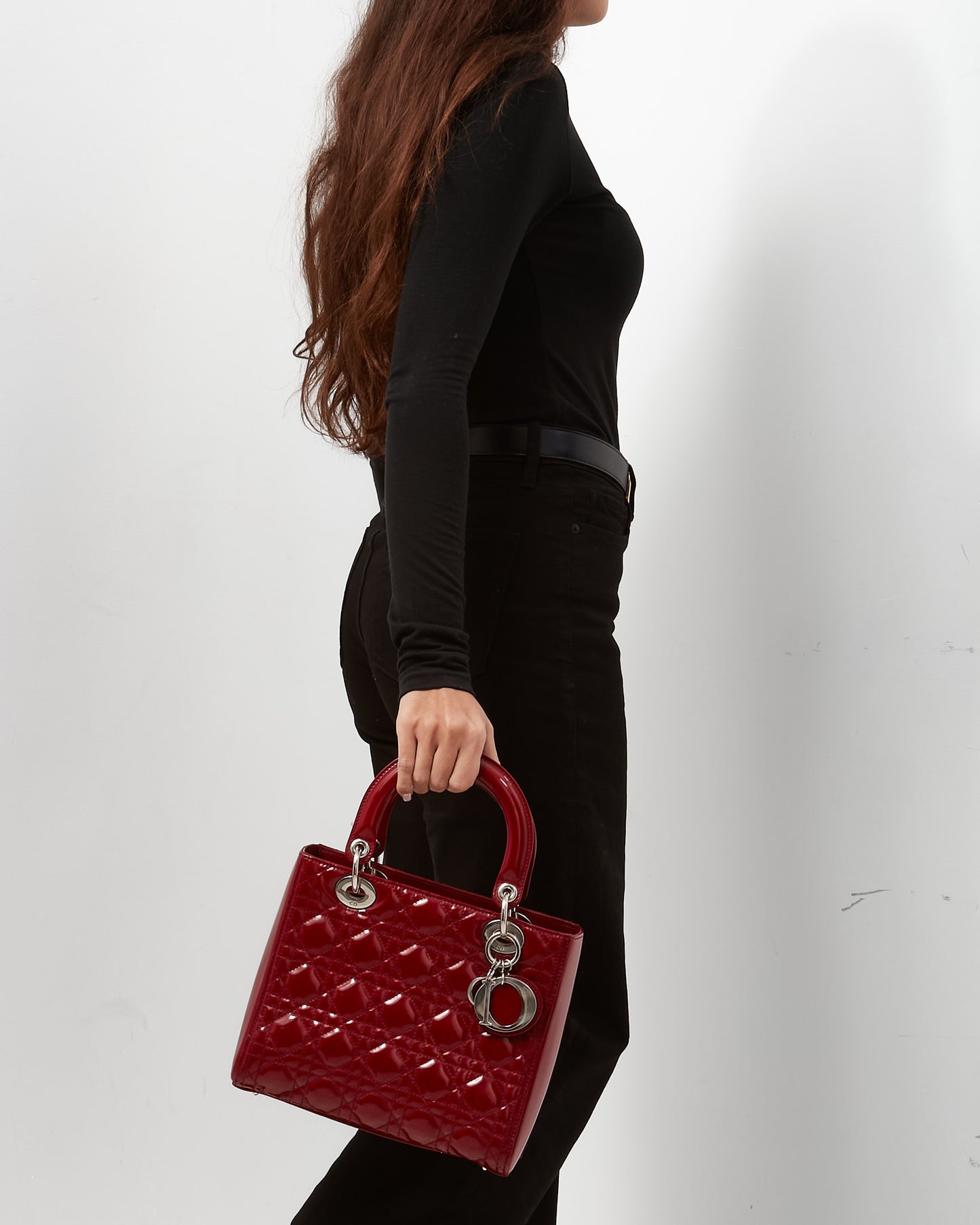 Dior Red Patent Leather Medium Lady Dior Bag SHW