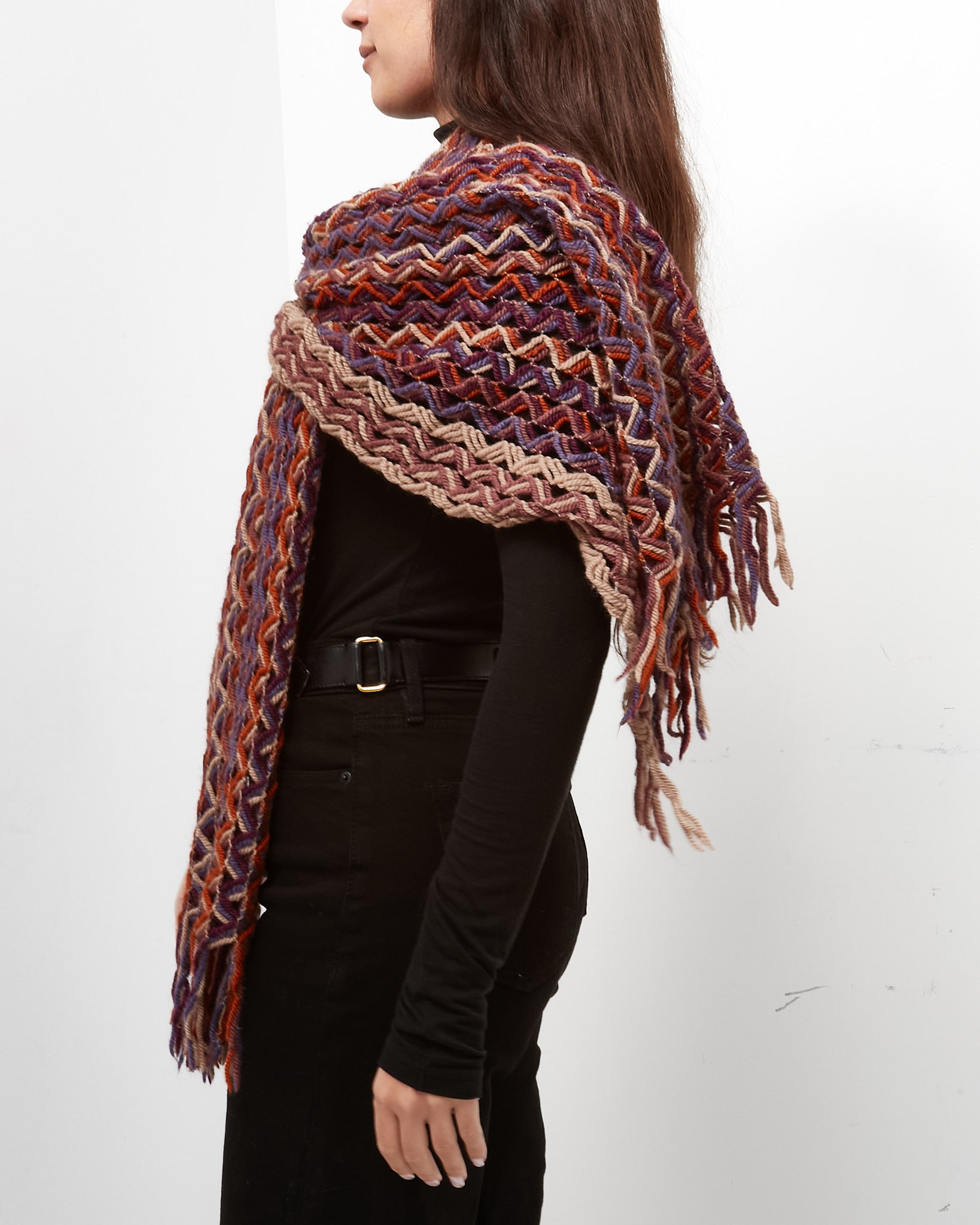 Buy Missoni Orange/Beige/Purple Wool Crochet Knit Scarf
