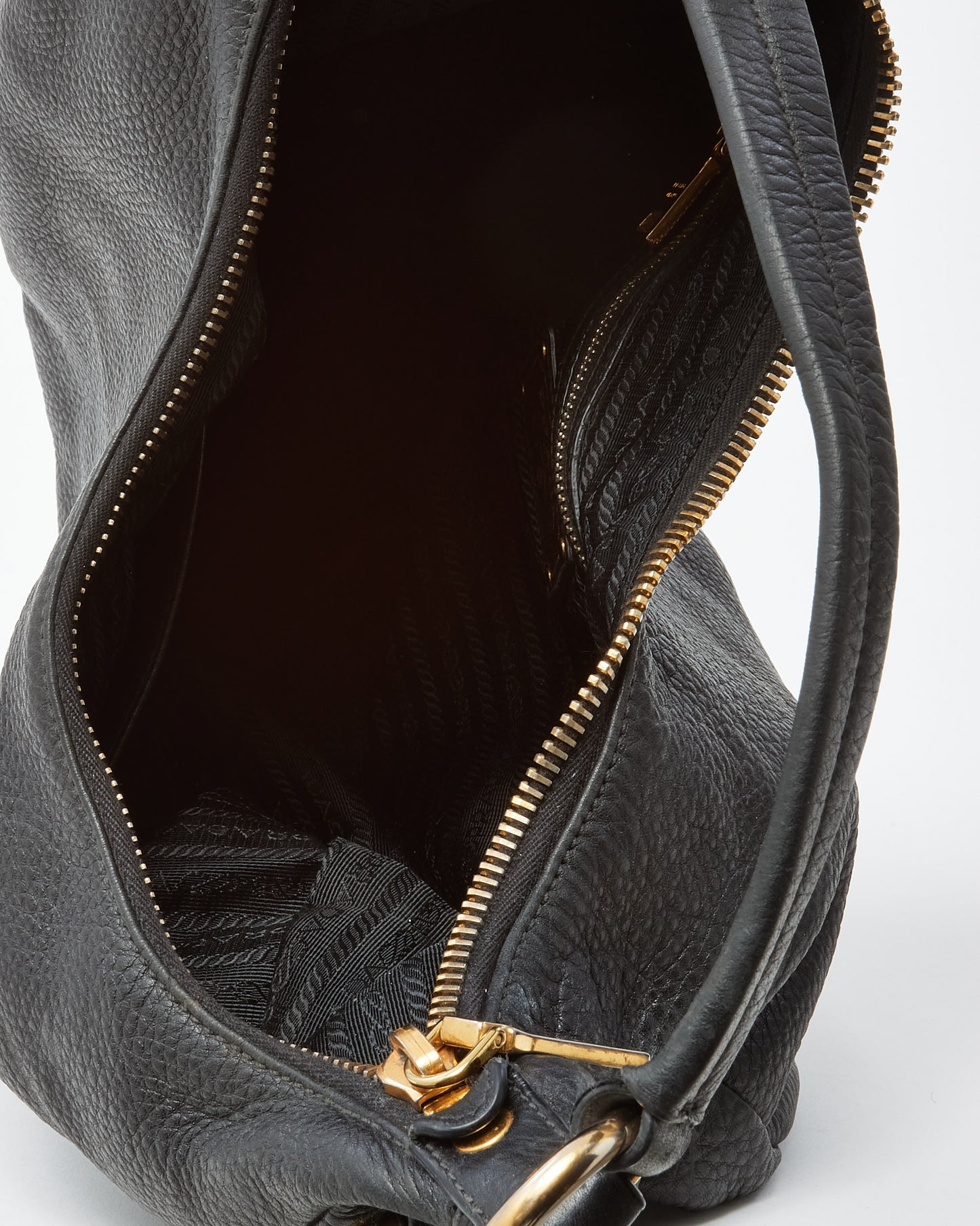 Prada Black Daino Leather Buckle Hobo Shoulder Bag