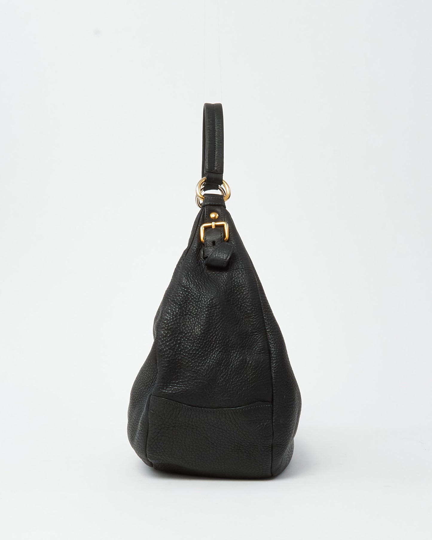 Prada Black Daino Leather Buckle Hobo Shoulder Bag